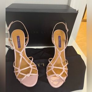 Ralph Lauren Blue Label Bladine Pink Pearlized 4” strappy heel